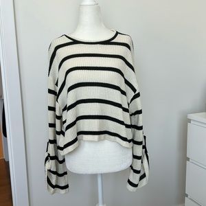 Zara Cream and Black Stripe Sweater Large